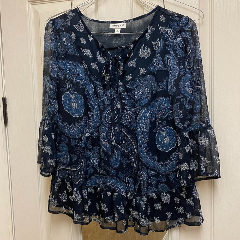 DressBarn Westport sheer ruffle blouse with built in camisole M